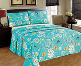 Tache 2-3 PC Cotton Butterfly Wonderland Blue Floral Colorful Girly Flat Sheet Set - DaDa Bedding Collection